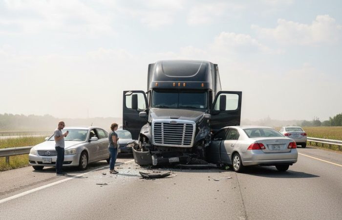 Truck accidents involving semi trucks during heavy summer highway traffic